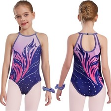 Girls Gymnastics Dance Leotard Unitards Printed Ballet Bodysuit with Hairband