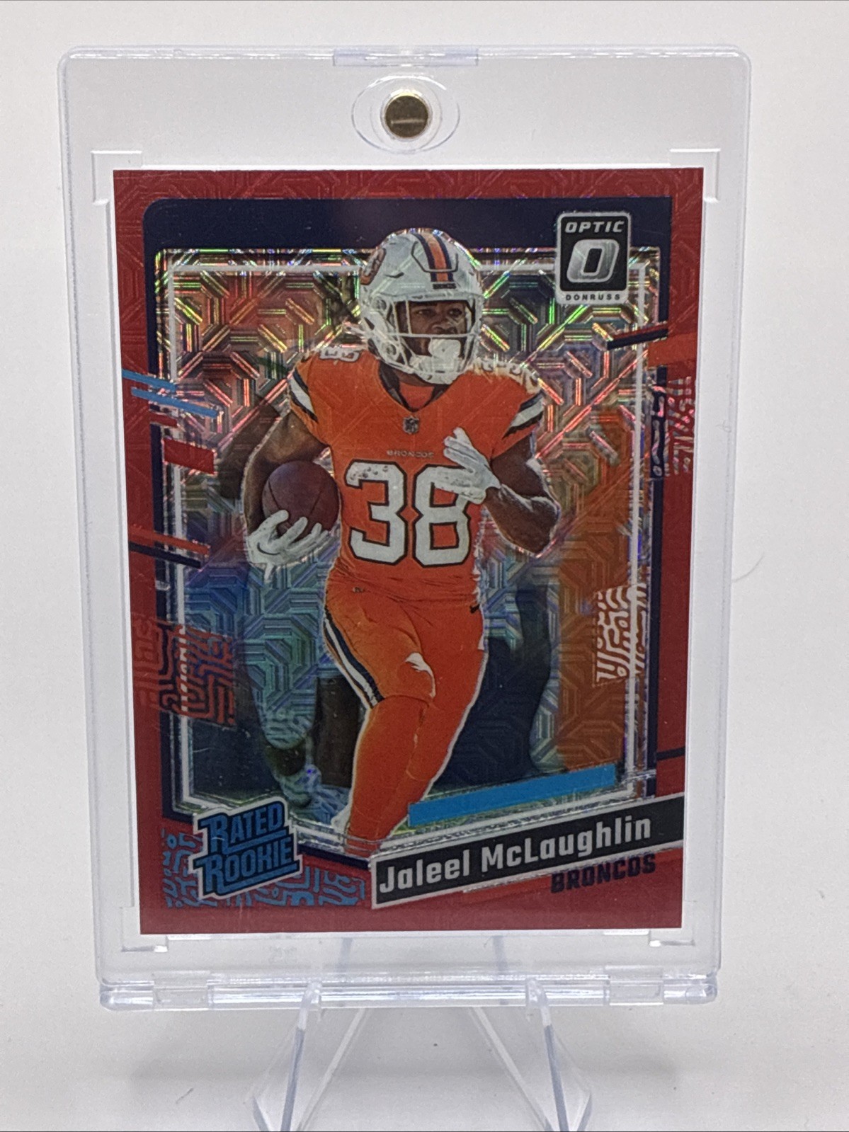 2023 Optic Rated Rookie Jaleel McLaughlin #232 Red Hyper Prizm RC