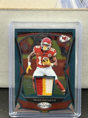 Isiah Pacheco 2024 Panini Certified #MMPE-IP Teal /15 Tri-Color Patch Chiefs