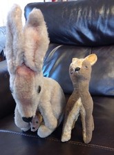 Steiff Vintage Kangaroo Bambi 2-Piece Plush Set, 50s German Dolls
