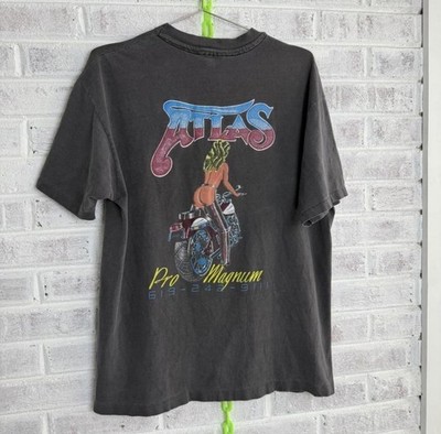 Vintage 90s Sun faded Atlas Pro Magnum sexy pin up biker babe motorcycle tee