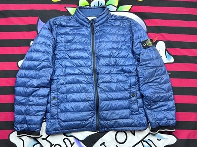 Stone Island Puffer Jacket Coat Large Blue Micro Rip Stop 7 Den / Down ptp20.5 