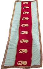 Vintage Metallic Gold Paisley Dupatta Red Mint Green Sheer Border Shawl Scarf
