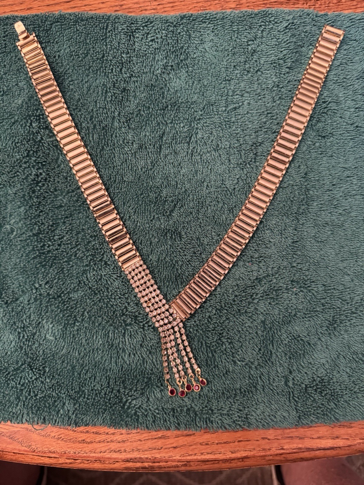 Gold Ruby And Diamond Like Statement Necklace - image 1