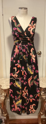 Soma Soft Jersey Shirred Shoulder Paradise Garden Party Maxi Dress M NWT $110