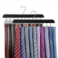 2 Pack Tie Rack and Belt Hanger 40 Hooks 360 Swivel Foldable Wooden Closet Rod