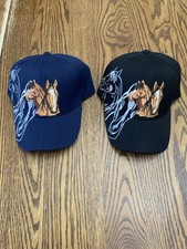 Hat Ball Cap - Horse Rodeo Cowboy Cowgirl - Black Blue -Embroidered- 2 Hats