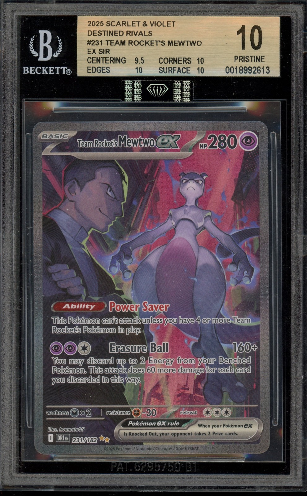 Pokemon Team Rocket's Mewtwo ex Destined Rivals MBA BLACK DIAMOND #231 BGS 10