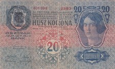 #Romania Transilvania & Banat Treasury 20 Corone 1919 P-R15 AF+ Arms