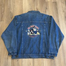 Vintage Disney Store Mickey Denim Jacket Pluto Goofy Donald Embroidered Size XL