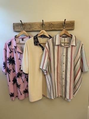 SHEIN Shirt Lot 3 Multicolor Tropical Striped Polyester Unisex Adult 4XL 5XL