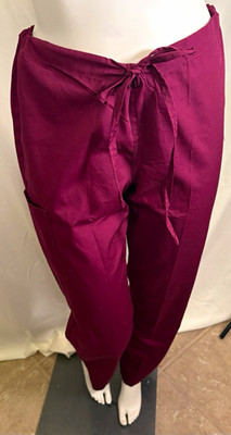 ScrubZone by Landau Solid Scrub Pants Wine Size XS Drawstring Elastic Waist