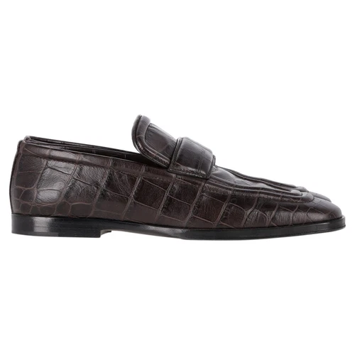 Bottega Veneta Crocodile-Embossed Loafers In Brown Leather Women Ochre Size 39 - Picture 1 of 12