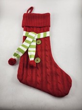 Hobby Lobby Whimsical Knit Christmas Stocking Red Green White Scarf Buttons 18"