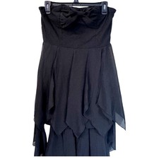 Black Strapless NWT Dress Bow Tiered Chiffon Fitted Skirt Whimsigoth Skater Jr L