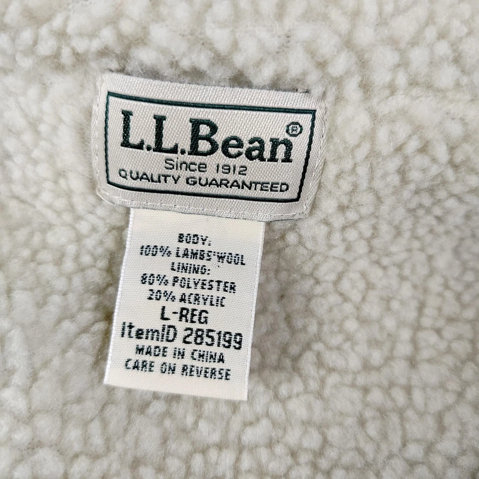LL Bean Sweater Mens Large Hooded Full Zip Sherpa Lined Lambswool Fair Isle - Image 4 of 4