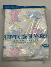 Vintage Owen Fleece Crib Blanket 36 X 45 Baby Rabbits