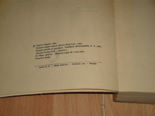 HISTORIA DE CHARLES CHAPLIN MI VIDA LIBRO DE TAURUS PRIMERA EDICION DEL AÑO 1965 - Imagen 2 de 7