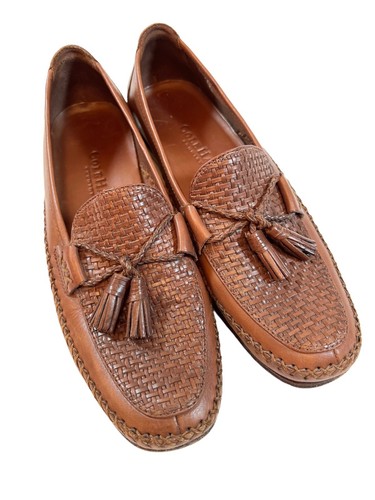Brown Woven Leather Loafers 