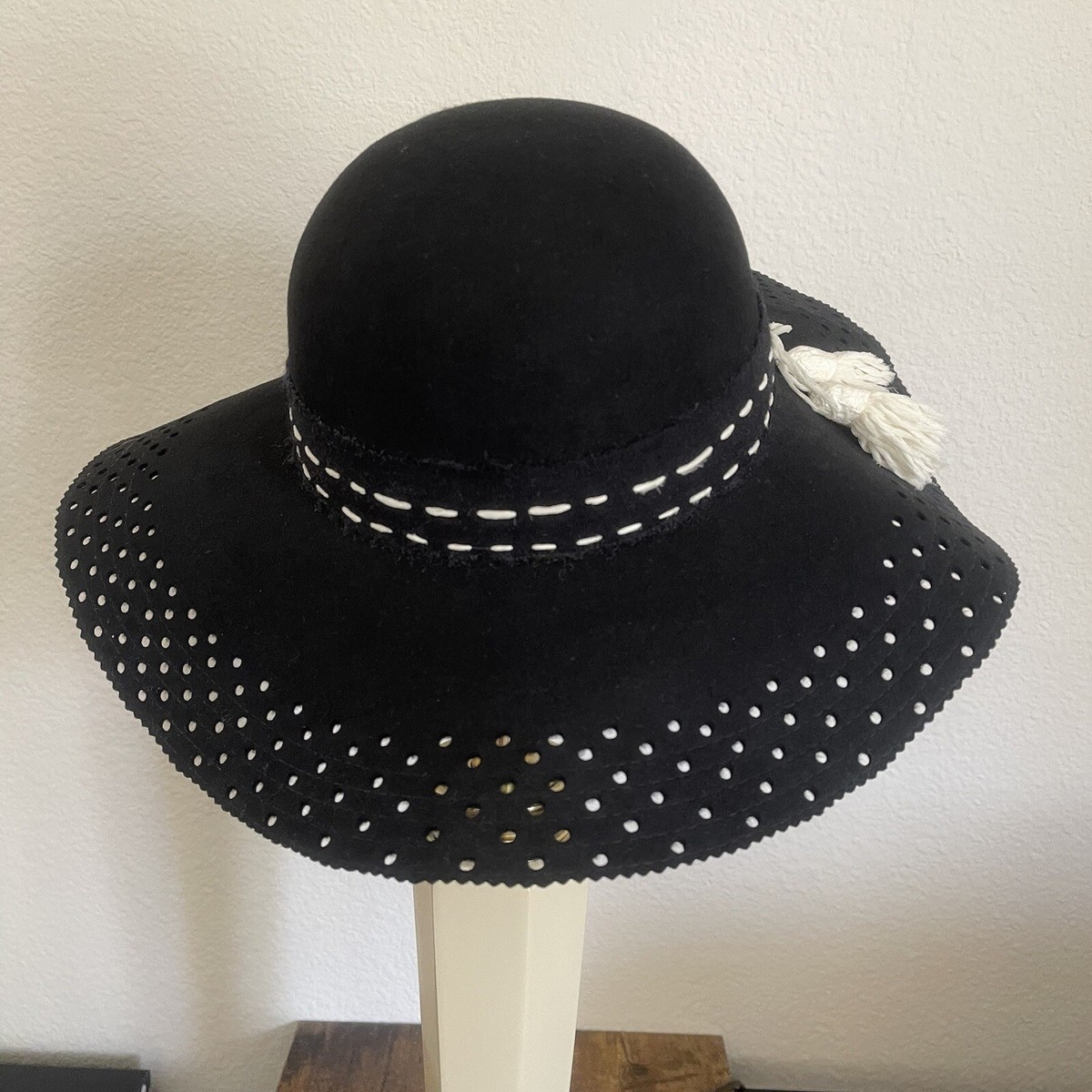 Designer Wool&Silk Black Hat Wide Brim Elegant Wild Wool Hat 