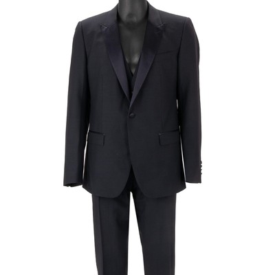 DOLCE & GABBANA MARTINI 3 Teile Seide Wolle Anzug Sakko Weste Hose Blau 13584