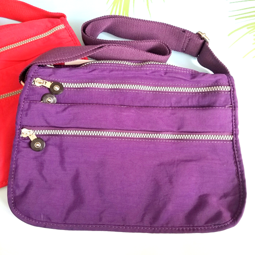 New Purple Nylon Crossbody Purse Bag Pockets Zippers