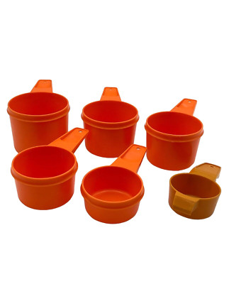 Vintage Orange Tupperware Set of Measuring Cups and Mini Strainer Sifter