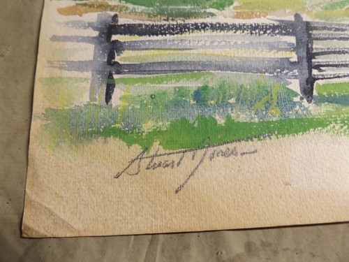 1950 Austria En Plein Air Watercolor Painting Barn w Home Above? by Stuart Jones - Picture 4 of 6