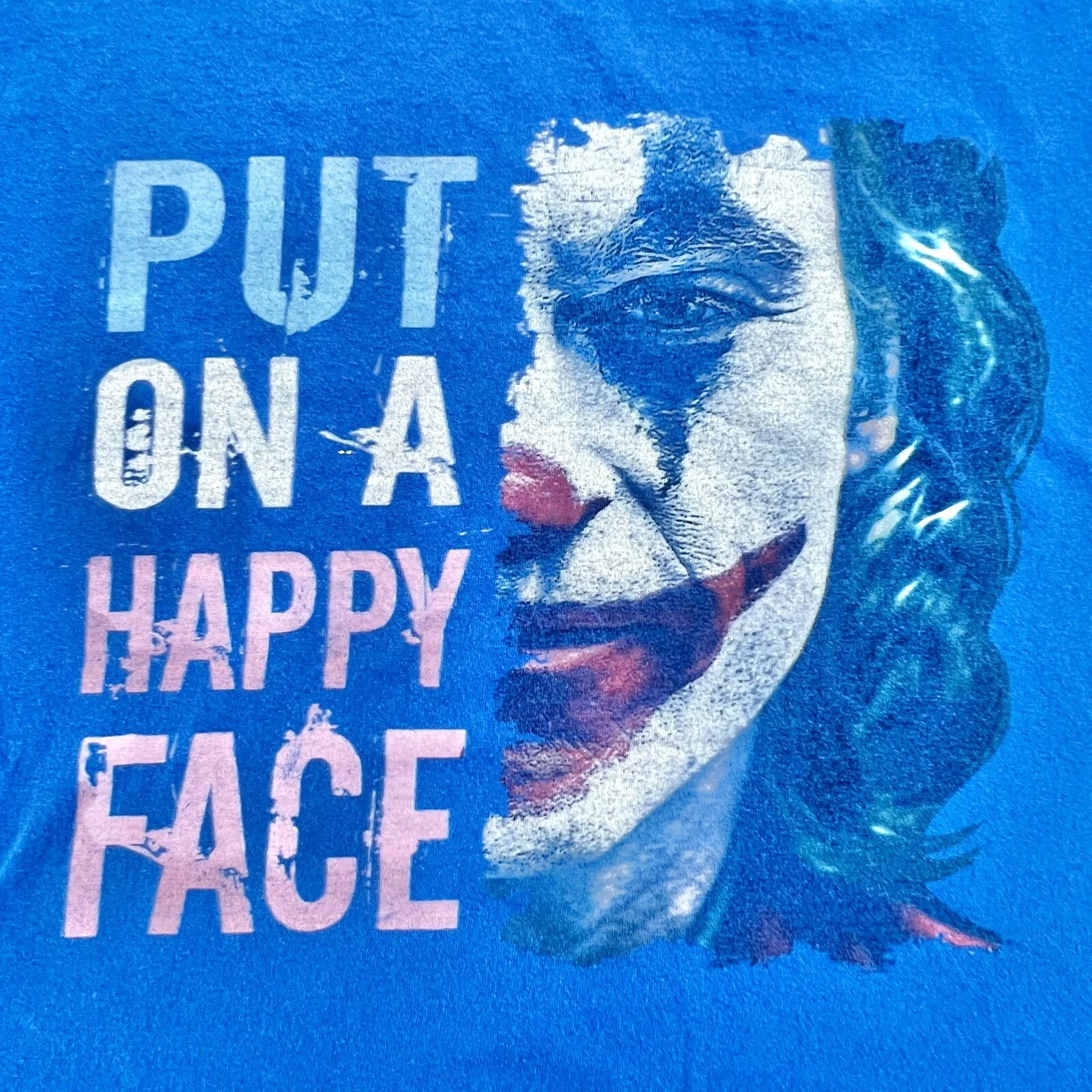 Put On A Happy Face Joaquin Phoenix Joker Shirt Mens 3XL Blue Gildan Tee
