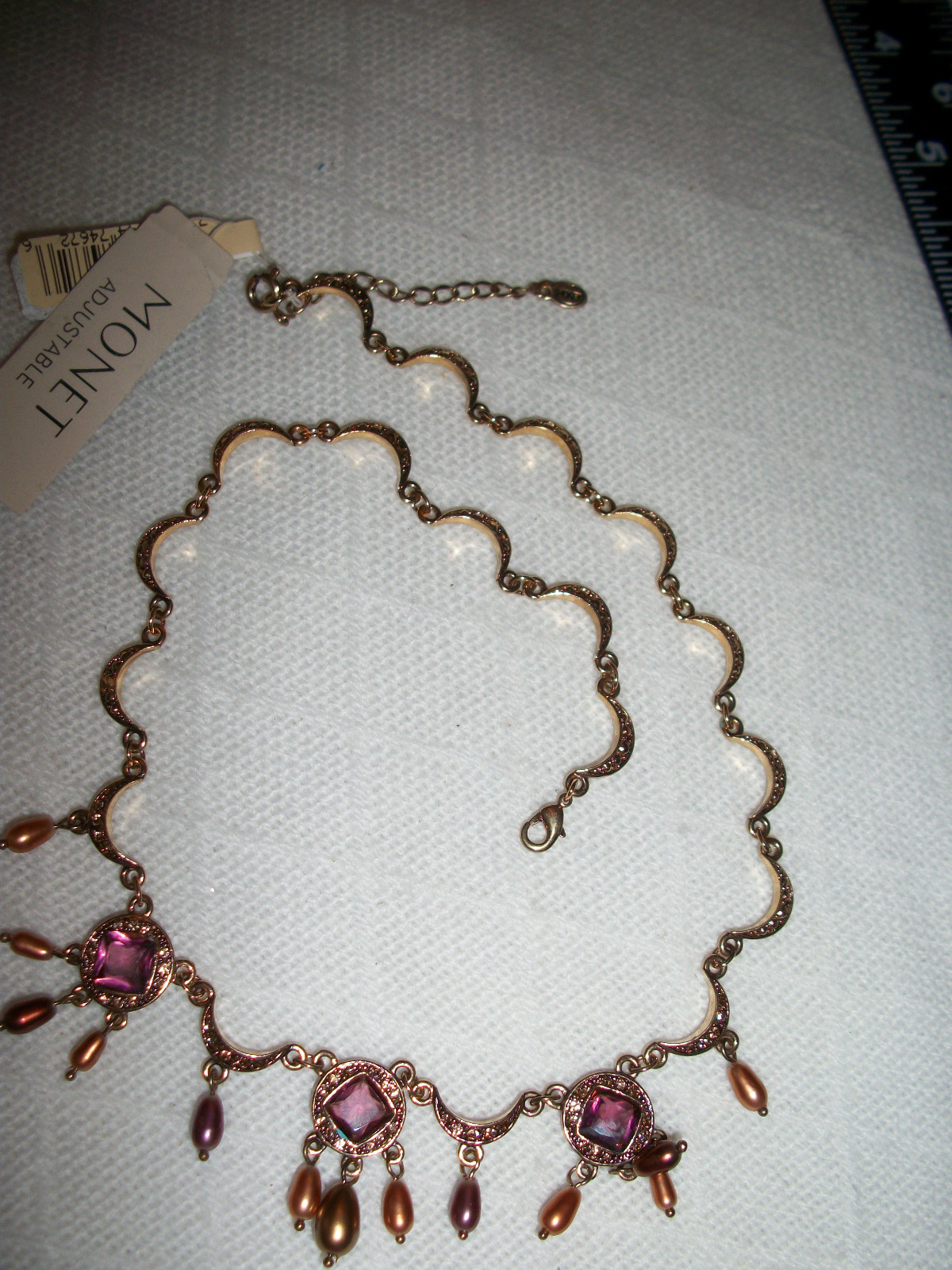 NEW OLD STOCK MONET VICTORIAN AMETHYST RHINESTONES PEARL  ANTIQUE GOLD PLATED