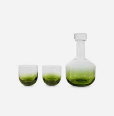 Tom Dixon Tank Whiskey Geschenkset - Whisky Dekanter mit 2 Whiskygläsern grün