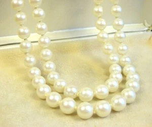 Vintage Graduated Faux Large Cream Round Pearl Multi Strand Opera Necklace 60"