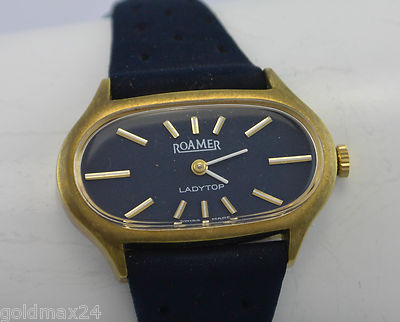 ROAMER Ladytop Damenuhr Quarz Handaufzug vergoldet Leder