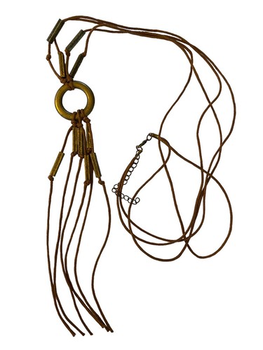 2 Necklaces 1 Leather with Brass Color Circle - 1 Antique Brass Dark Green Stone - Picture 5 of 6