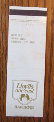 CINCINNATI, OHIO MATCHBOOK COVER: LLYODS ONE EAST TAVERN EMPTY MATCHCOVER -D