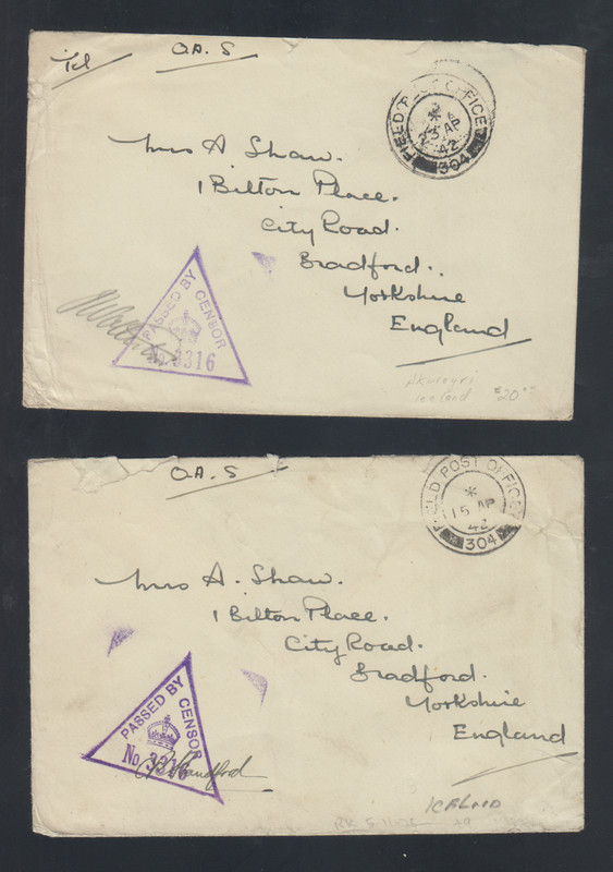 9 F-VF Covers from Iceland British Forces w/ Variety of Censor Markings