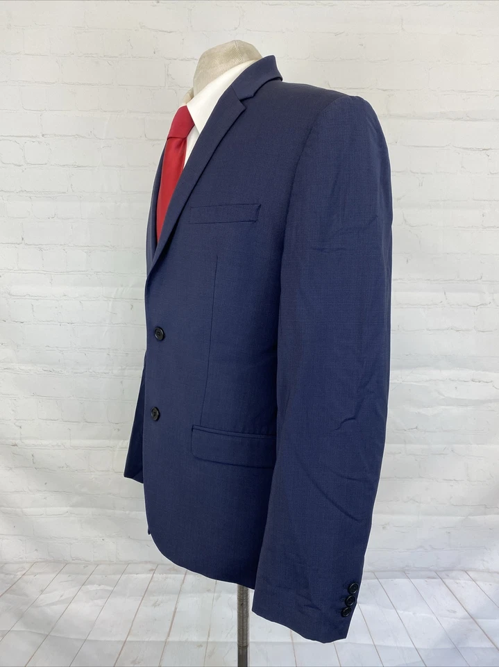 Blazer Kenneth Cole para hombre azul oscuro pata de gallo mezcla de lana 42R $495 Foto 3 de 4