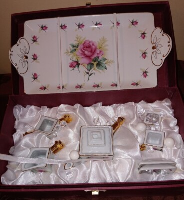 Vintage Floral Porcelain Trinket 8 Piece Set
