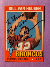 SIGNED BILL VAN HEUSEN 1971 ROOKIE TOPPS FOOTBALL CARD AUTOGRAPH - BRONCOS