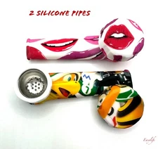 2 Silicone Smoking Pipes With Caps 3.5 Inches, SAME DAY SHIP
