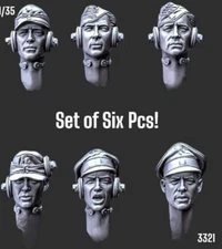  1/35 Resin Figure German Panzer Tanker Heads In Caps (6pc Set) Model Kit 3321