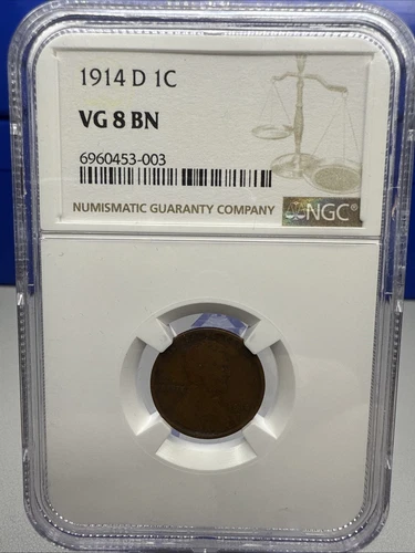 1914-D Lincoln Wheat Cent - NGC VG 8 BN - "Key Date" – Scarce & Historic