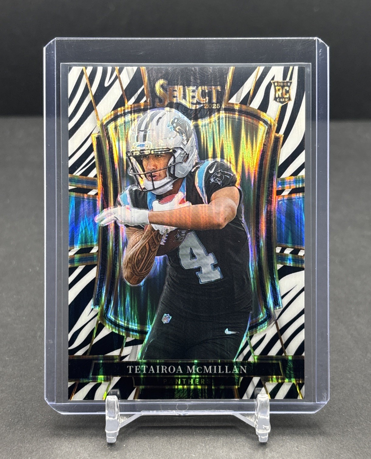 2025 PANINI SELECT #144 Tetairoa McMillan RC Premier Zebra Shock Case Hit SSP