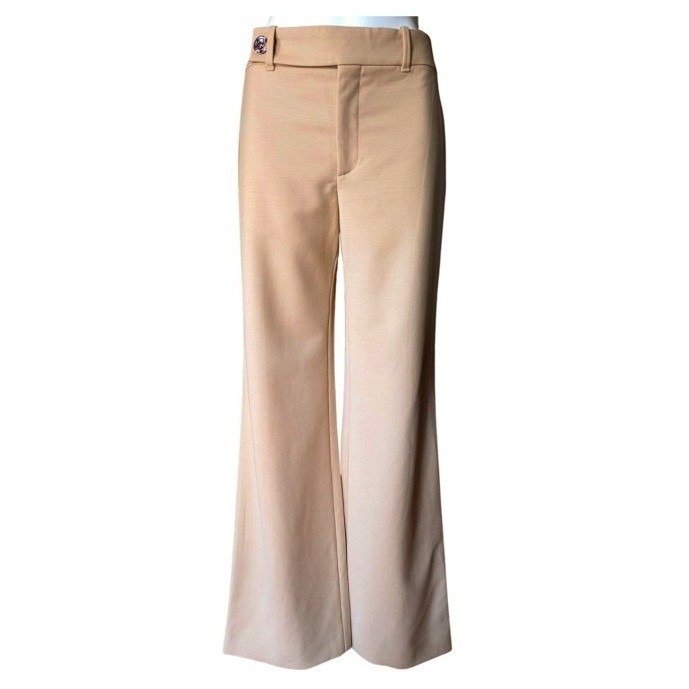 Chloe Barley Brown Virgin Wool Flared Trousers Wide Leg Pants Size FR40