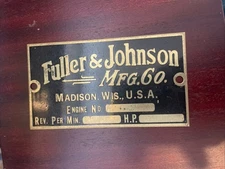 Fuller & Johnson Hit And Miss Engine Machine Tag Madison Wis