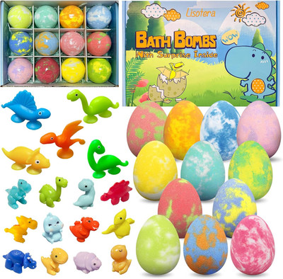 Bath Bombs for Kids with Surprise Toys Inside, 12 Pack Dino Egg Bath Bombs with