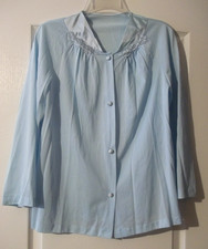 Vint Vanity Fair Bed Jacket PJ Top Blue w/ Embroidered Neckline Women's sz 34 M