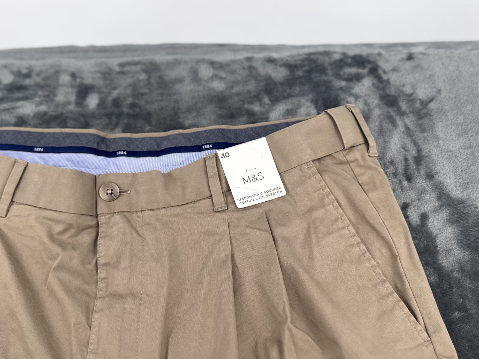 M&S Mens Stone Cotton Stretch Chino Shorts Waist 40 Regular Smart Casual BNWT image 3