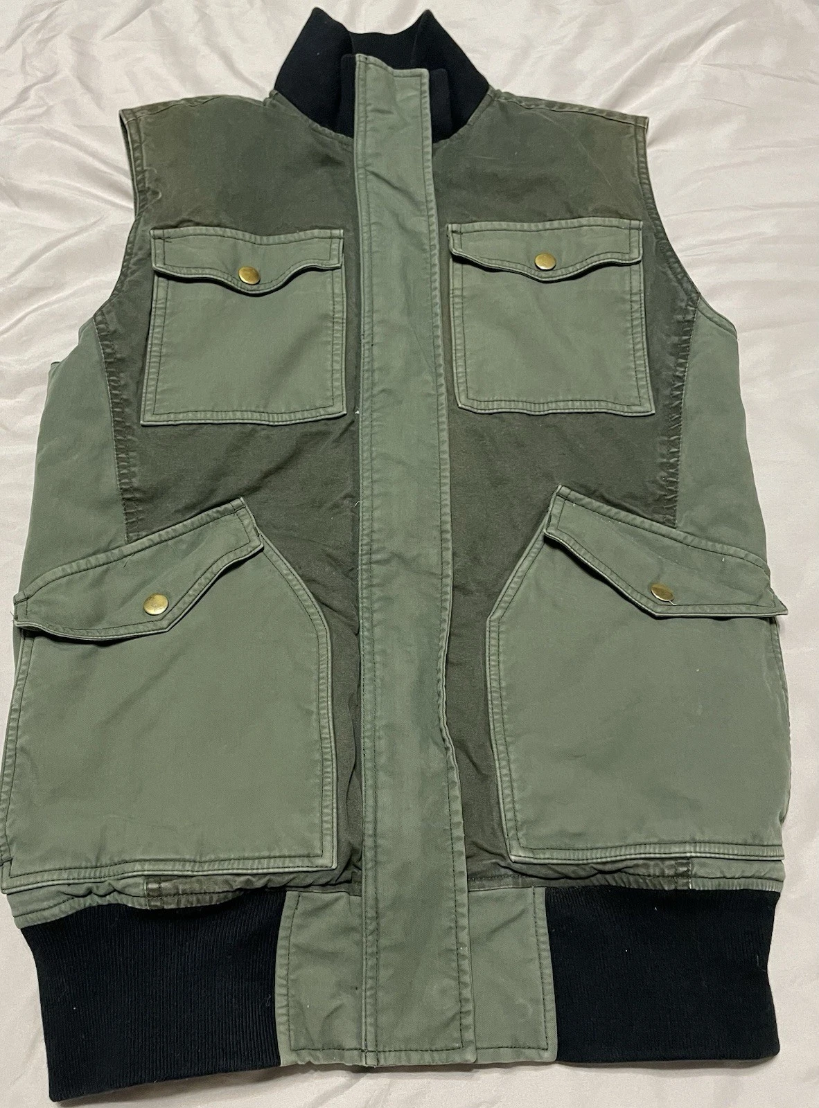 J Crew Vest Mens Medium Green Fishing Pockets Zip Up Utility Outdoors Vintage XS