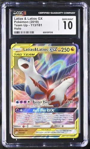 2019 POKEMON TEAM UP HOLO #113/181 LATIAS & LATIOS GX CGC 10 Gem Mint